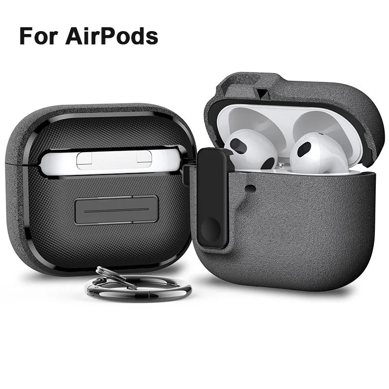 Luxury Shockproof Protective Case for Apple Airpods Pro 2 Airpods 4 & 3 with Hook Carabiner - Premium Earphone Cover Sleeve
